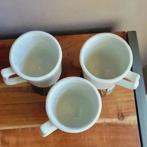 Vintage Set of 3 HALL #1272 Footed Glazed Porcelain Mugs Chestnut and White USA - Picture 2 of 8